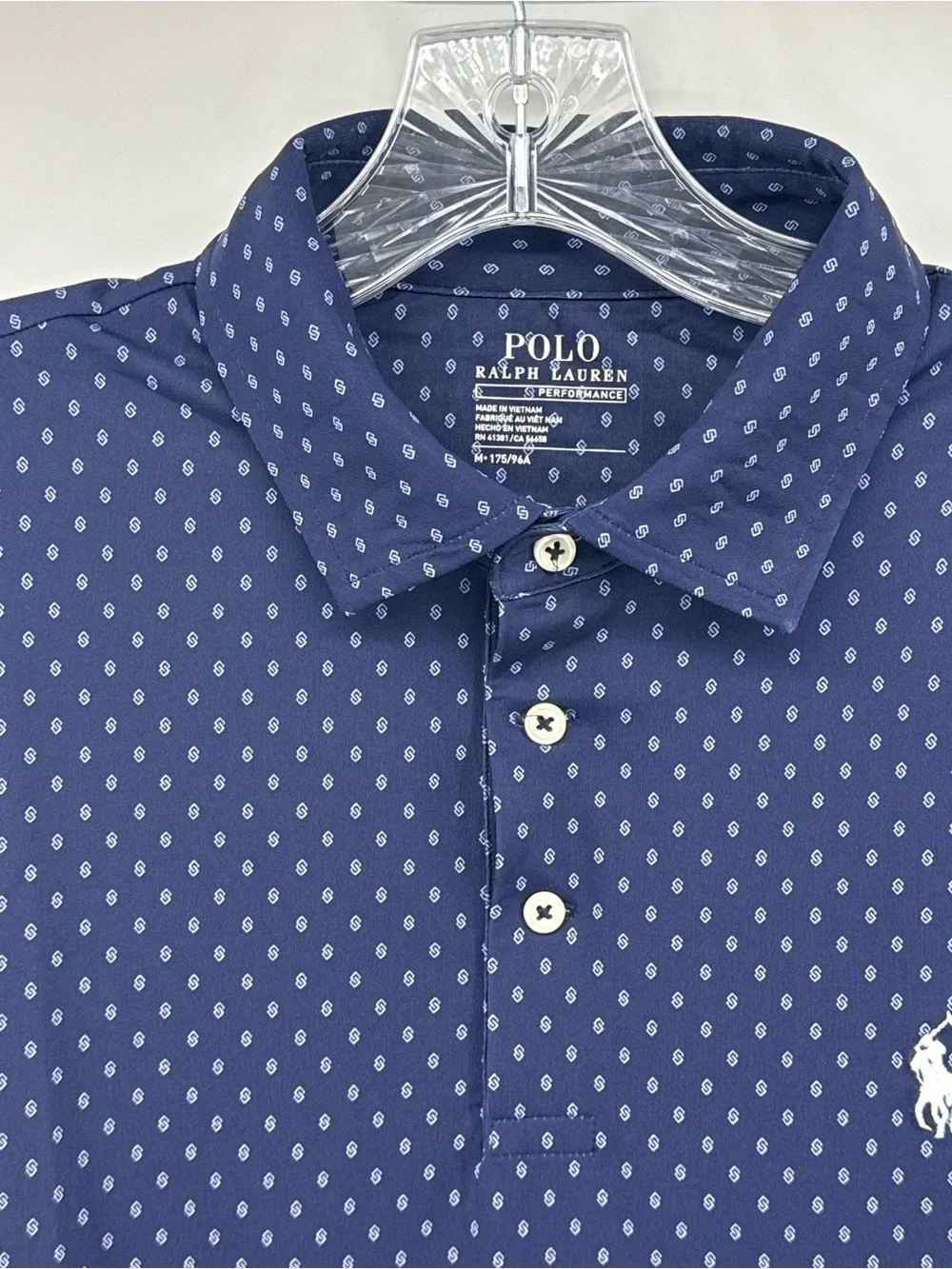 Polo Ralph Lauren Performance Polo Shirt Mens M Blue Geometric Print AOP Golf